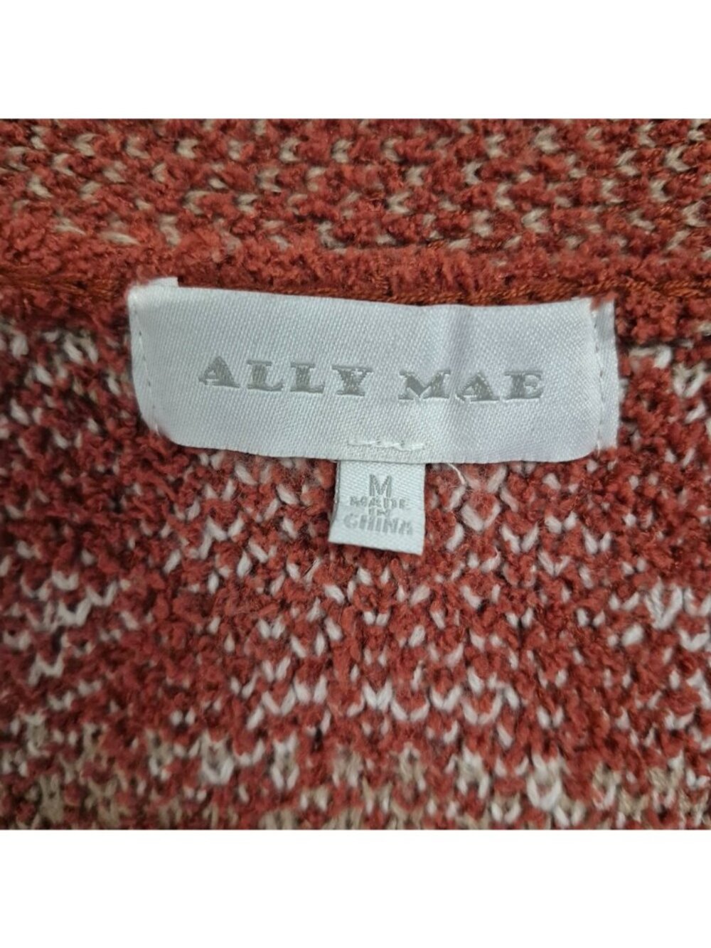 Ally Mae Womens Open Front Tribal Pattern Cardigan Sweater Medium Rust - Picture 2 of 4